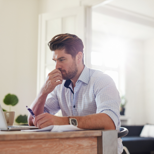 Man sitting at work desk