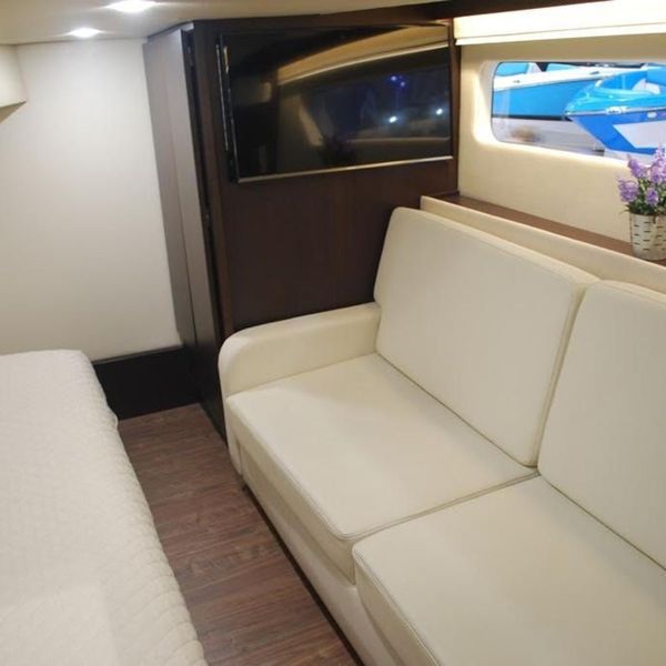 couch in interior of yacht