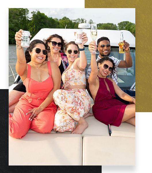 A group of people partying on a yacht. 