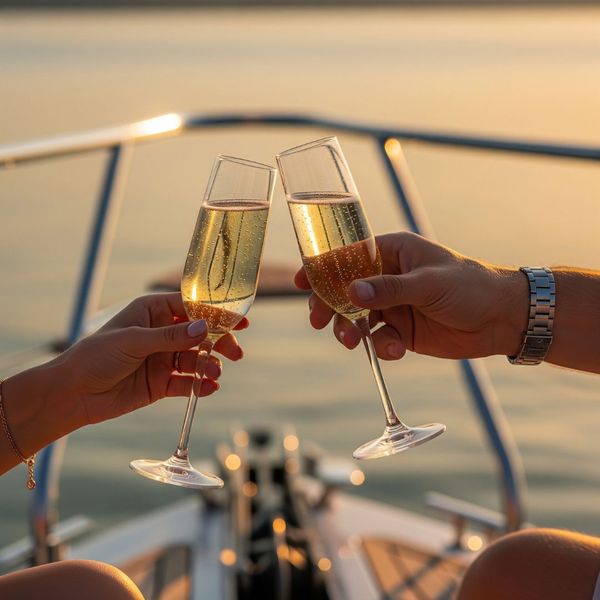  A couple toasting with champagne on a Nashville river cruise at sunset