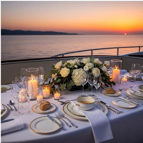 An elegant dinner setting on a Nashville dinner cruise