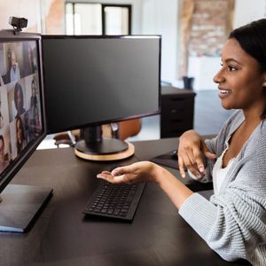 Young adult attending a virtual meeting