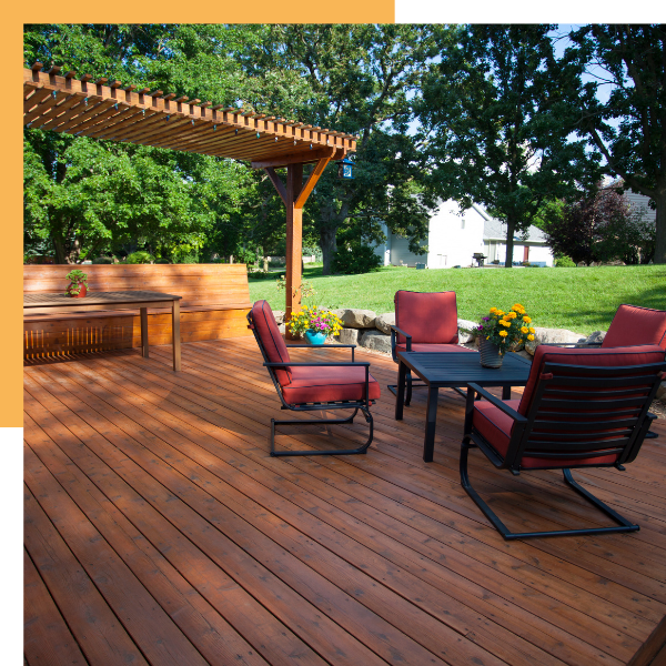 wooden deck in backyard