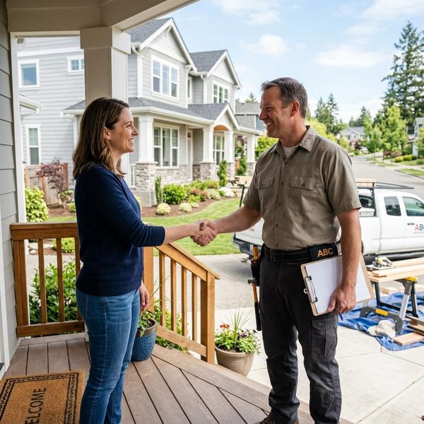 a homeowner shaking hands with a builder