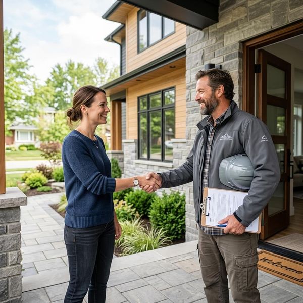 homeowner shaking hands with a builder