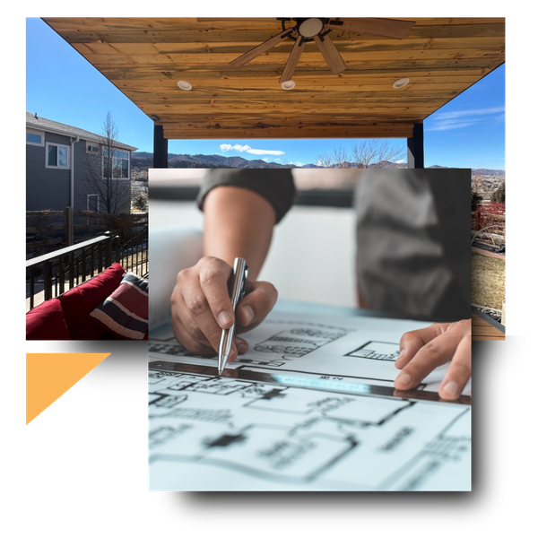 Wooden patio cover and blueprints