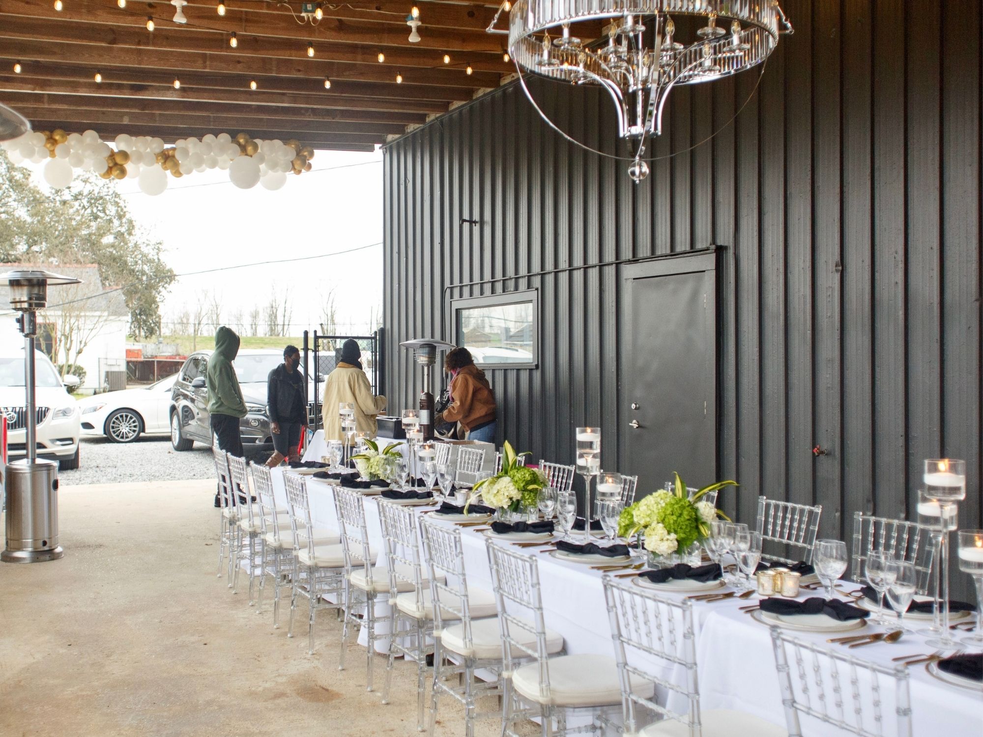 Team preparing a table for an event