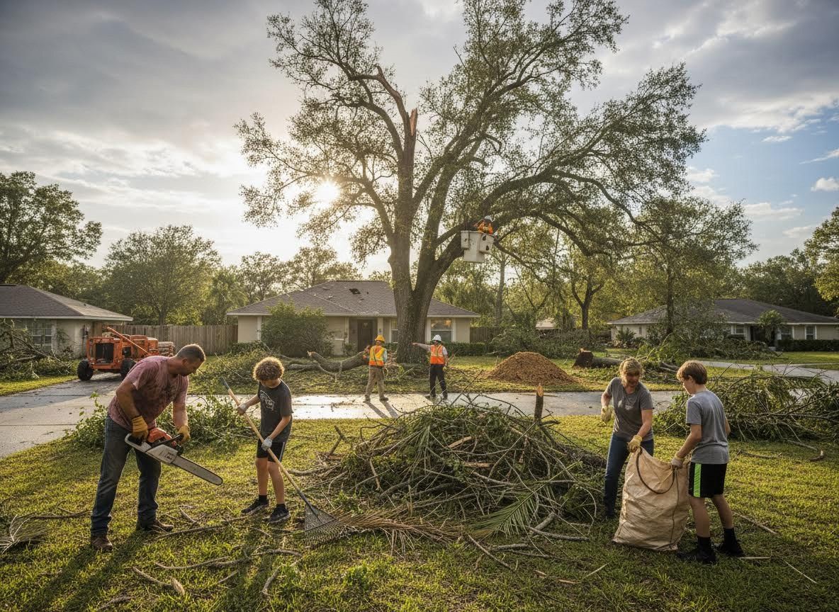 Post-Storm Debris Cleanup in a Residential Area