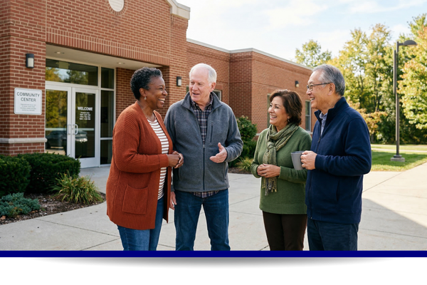four people standing outside