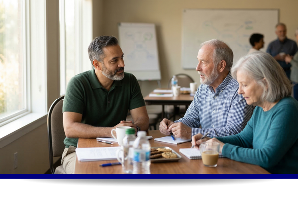 older couple talking with advisor