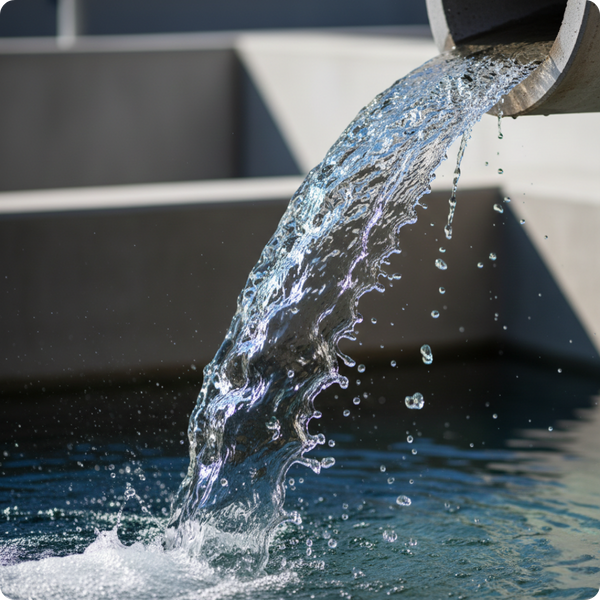 crystal clear water pouring from an industrial outfall into a clean basin. The focus is sharp on the water droplets and the clarity of the fluid. crystal clear water pouring from an industrial outfall into a clean basin. The focus is sharp on the water droplets and the clarity of the fluid.