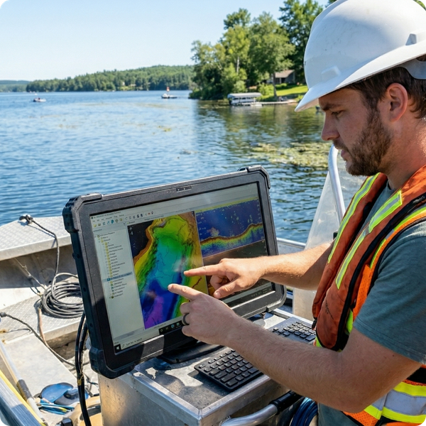 crew reviewing data maps 
