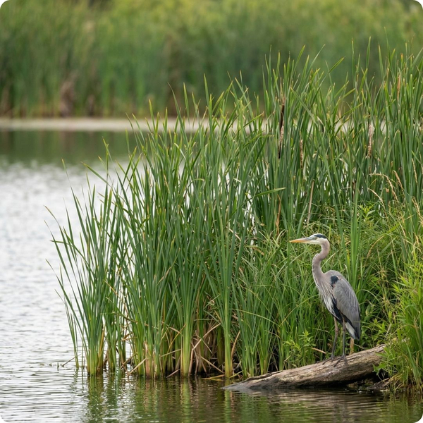 Bird standing in healthy lake
