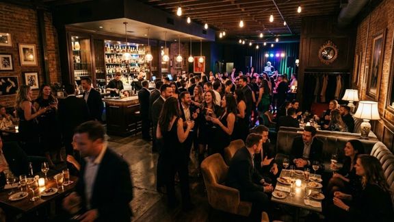 a lively private party in a bar and lounge