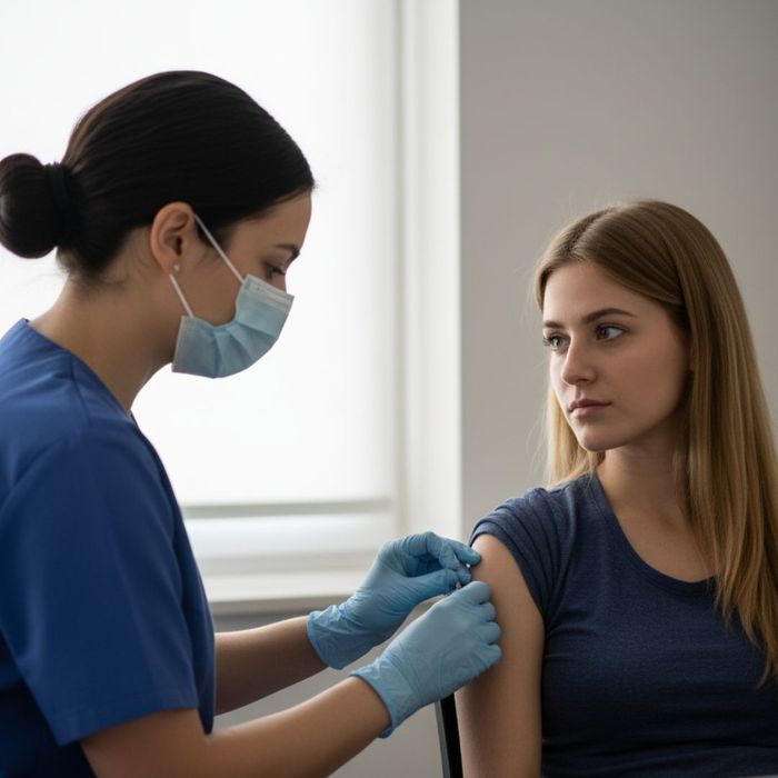 Patient receiving allergy shots from nurse Patient receiving allergy shots from nurse