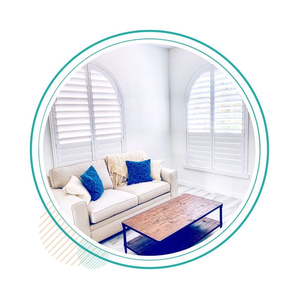 white plantation shutters in a living room
