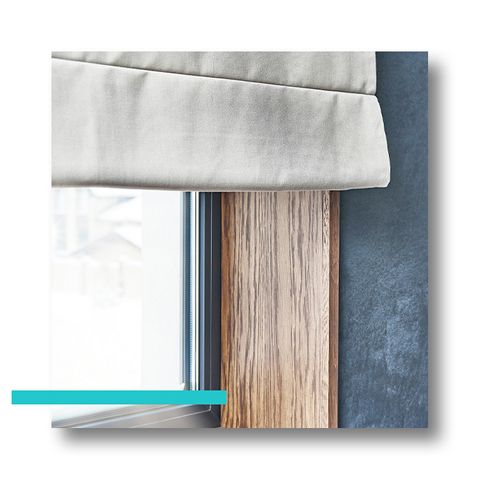 cream window trim fabric and grey walls