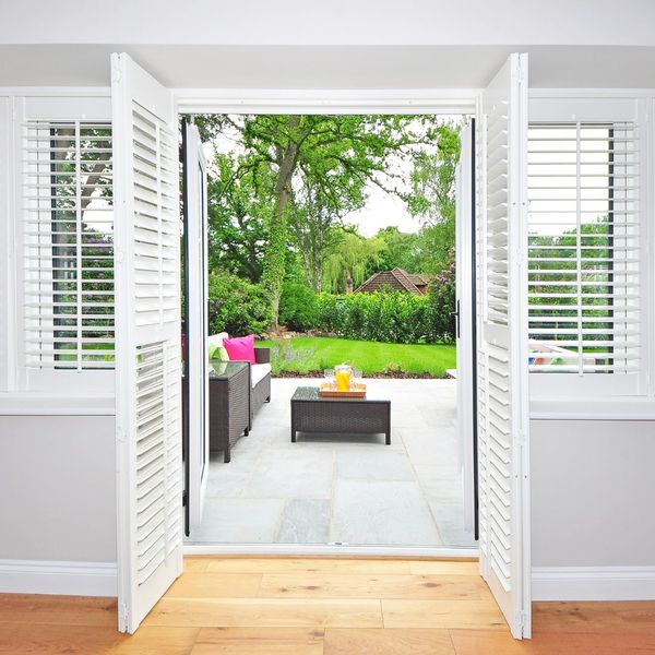 open doors with polywood plantation shutters