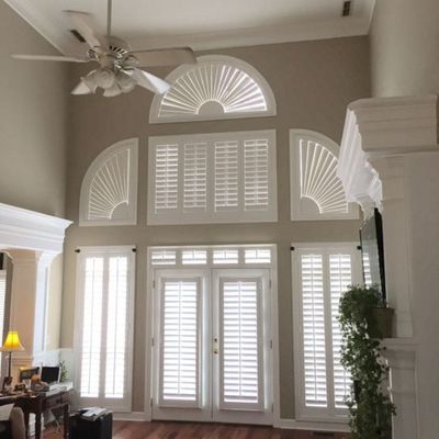 entryway with plantation blinds