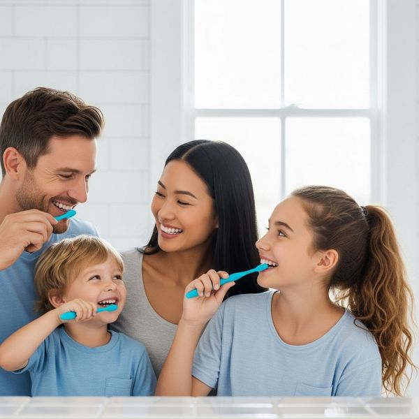 family brushing teeth together family brushing teeth together