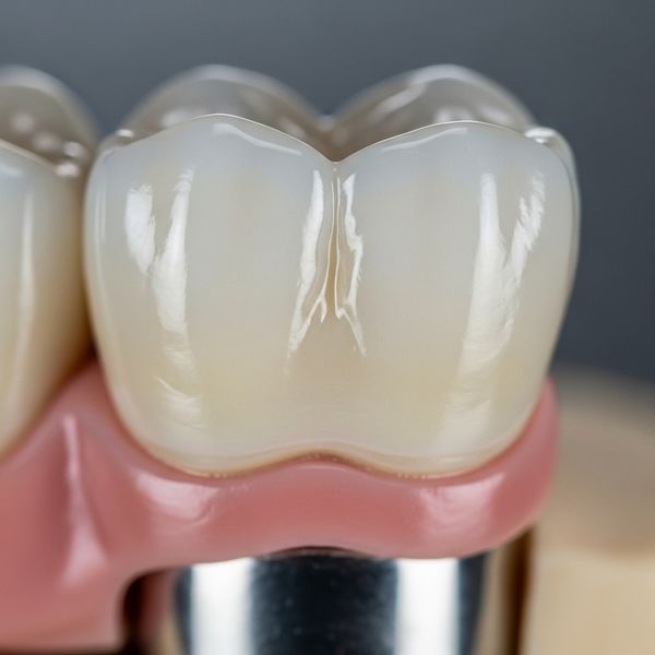 A ceramic dental crown being carefully placed over a natural tooth for restoration.