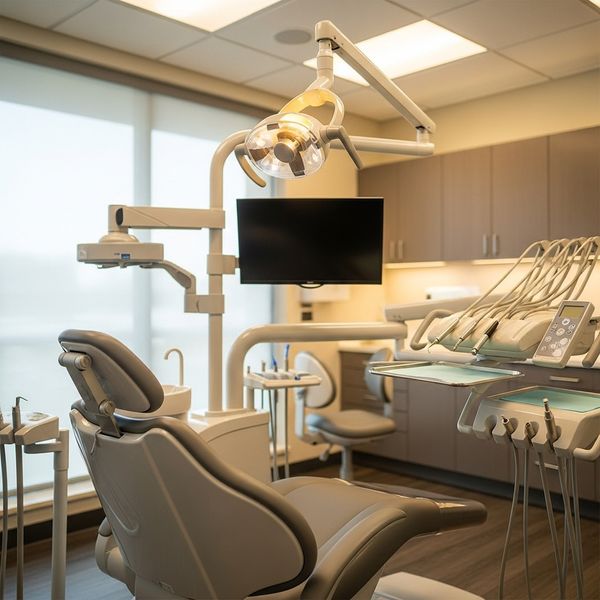 A clean, modern, and comfortable dental examination room, symbolizing a stress-free procedure.