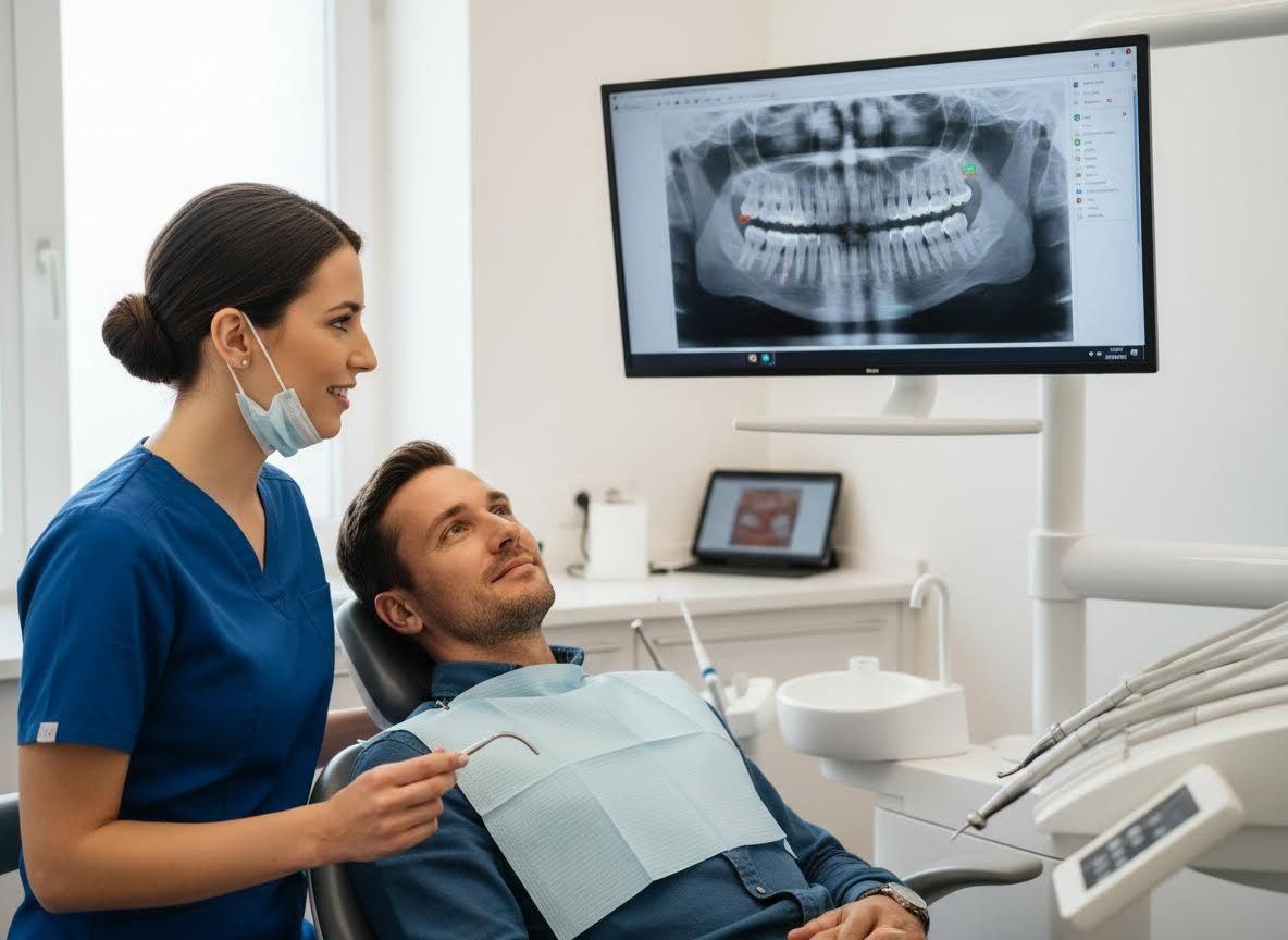 Dentist and Patient Reviewing Dental X-ray