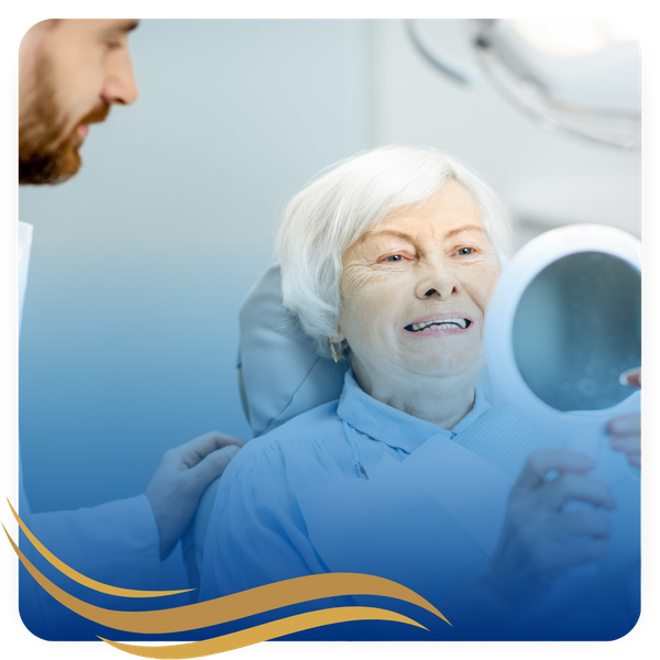 A senior woman at the dentist