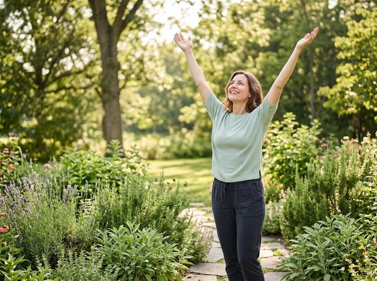 Joyful Woman in Sunny Herb Garden