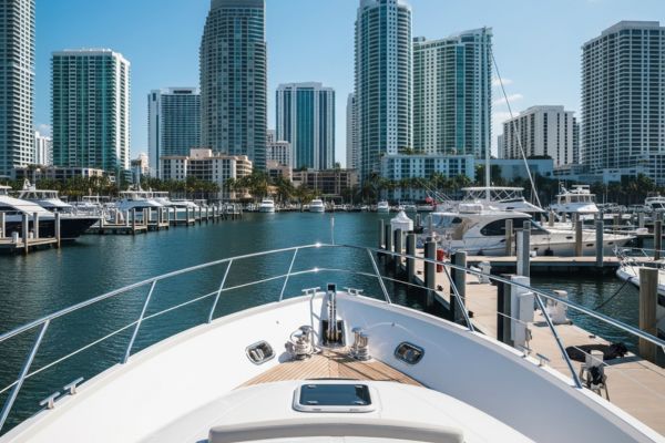 Marine fueling services available in South Florida with the Fort Lauderdale skyline.