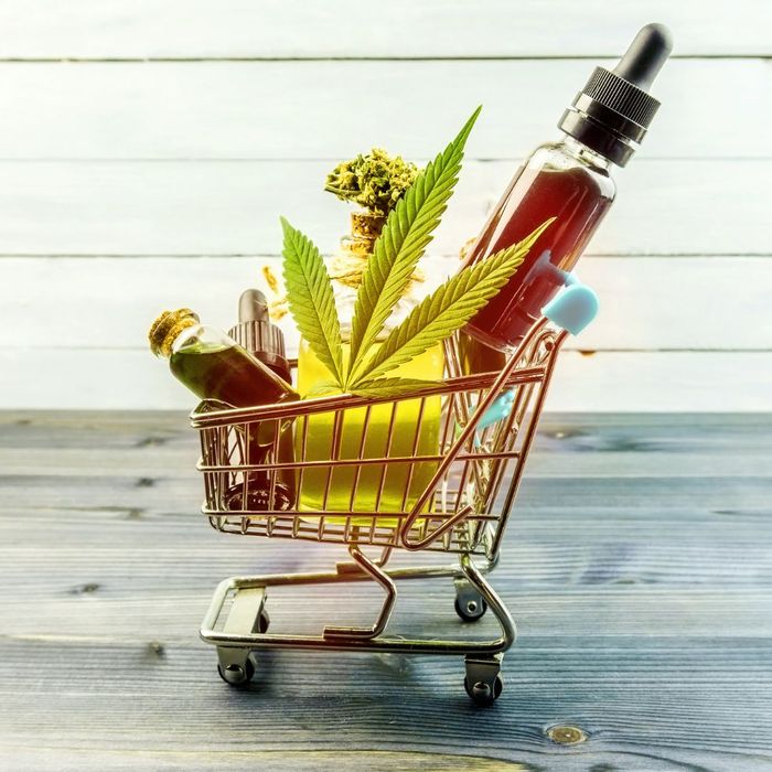 shopping cart with cannabis products shopping cart with cannabis products