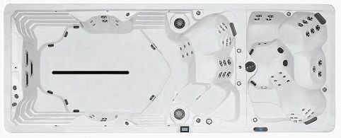 227" x 92" x 56"This model is like getting a hot tub and swim spa in one! The FX219 dual zone offers a deep, comfortable 5 seat hot tub with 65 massage jets and a full feature 14’ swim spa. FX219