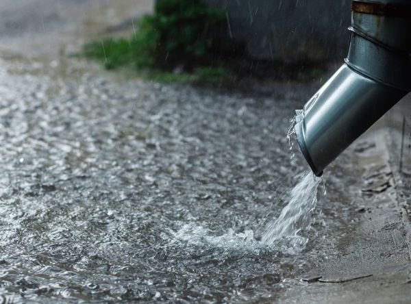water gushing out of downspout