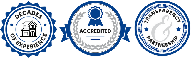 badges: decades of experience, accredited, transparency & Partnership