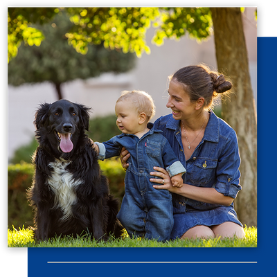 mother and child with dog