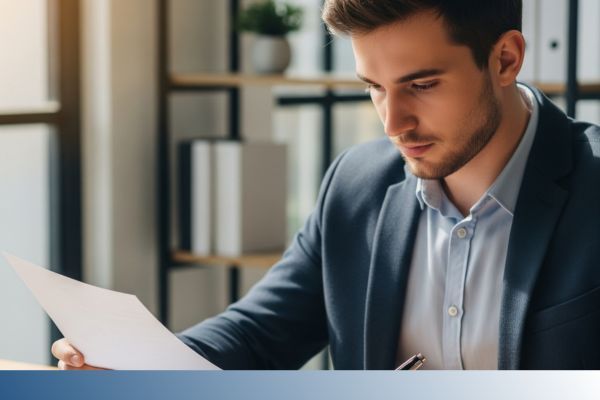 businessperson looking at paperwork businessperson looking at paperwork