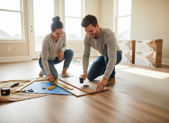 Happy Couple Installing New Floor