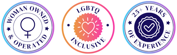 badges: woman owned & operated, lgbtq inclusive, 25+ years of experience