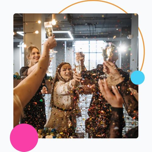 office party, confetti and drinks