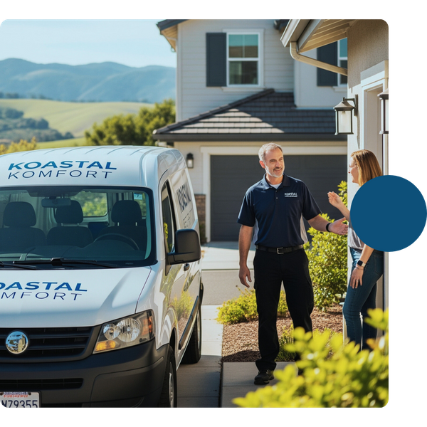 A trusted Koastal Komfort technician arriving in a service van at a home in San Luis Obispo County. Areas we Serve 1.png