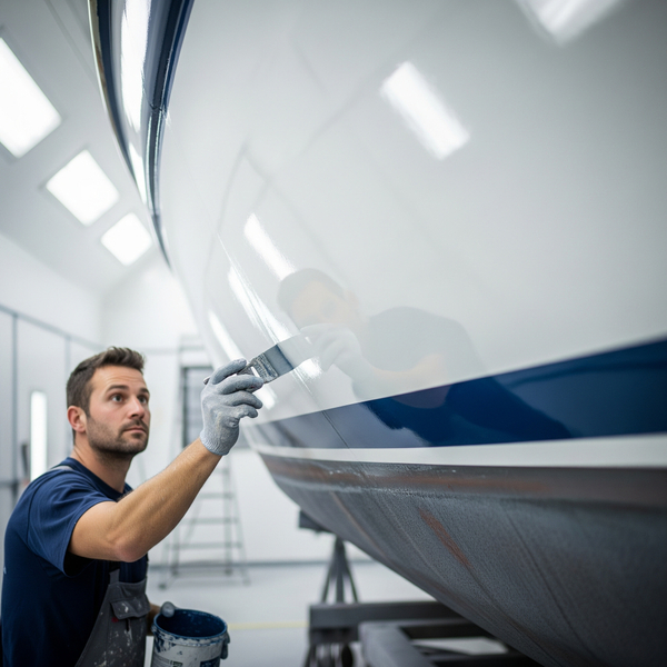Painter applying high-quality marine coating to boat hull. The Importance Of Durable Paint For Marine Equipment 2.jpeg
