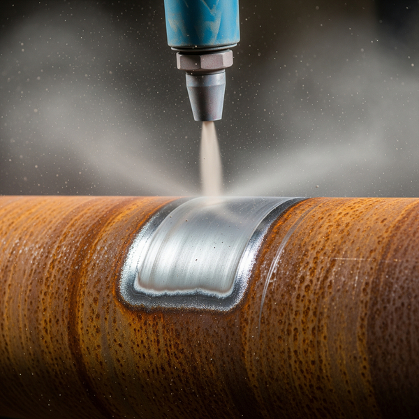 Sandblasting an industrial pipe to remove rust. Tips for Properly Preparing Surfaces for Industrial Paint Application 3.jpeg