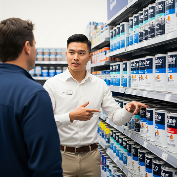 Auto Color Solutions associate advising customer on marine paint selection. The Importance Of Durable Paint For Marine Equipment 4.jpeg