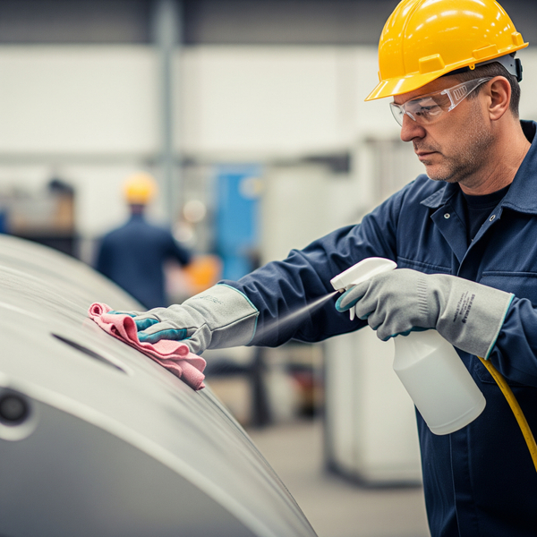 Worker degreasing an industrial metal surface. Tips for Properly Preparing Surfaces for Industrial Paint Application 2.jpeg