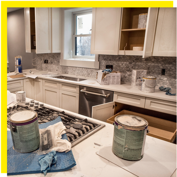 kitchen prepped for painting