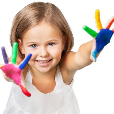 happy young child with finger paint