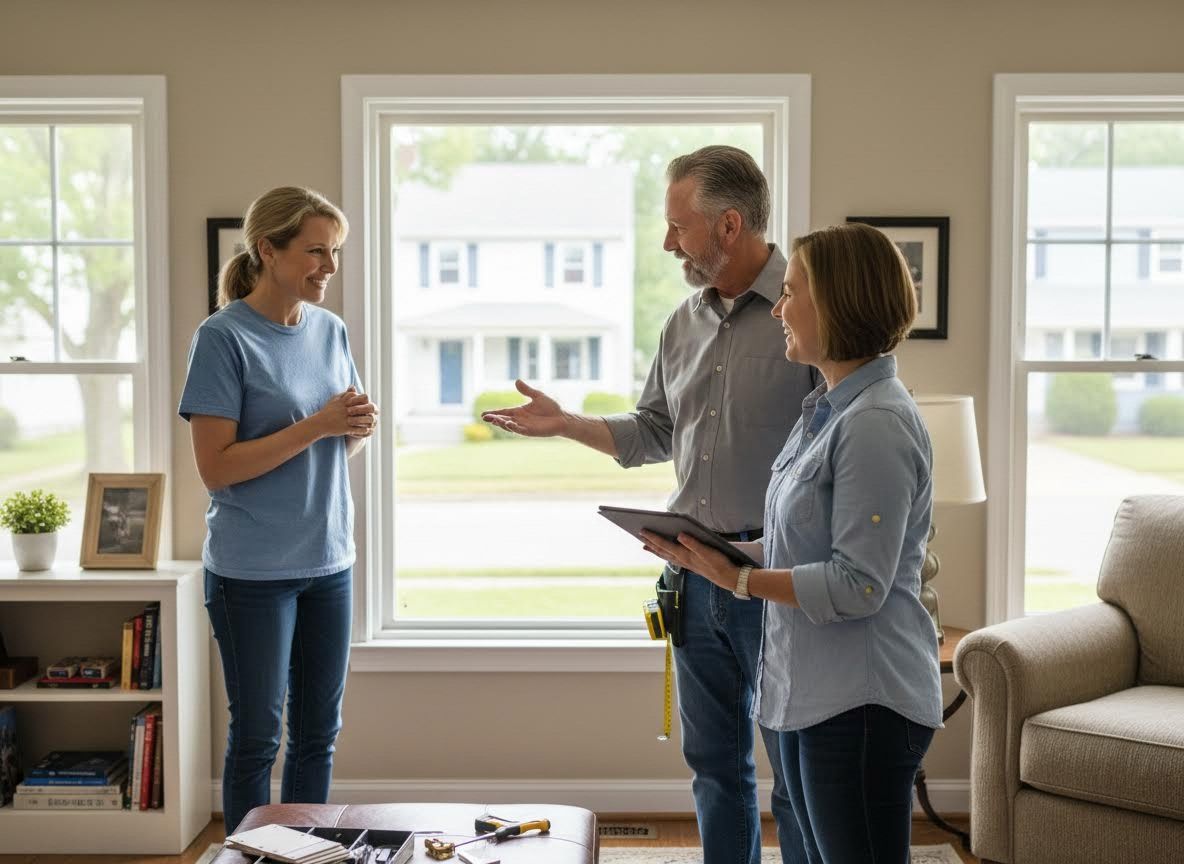 Home renovation consultation with contractor