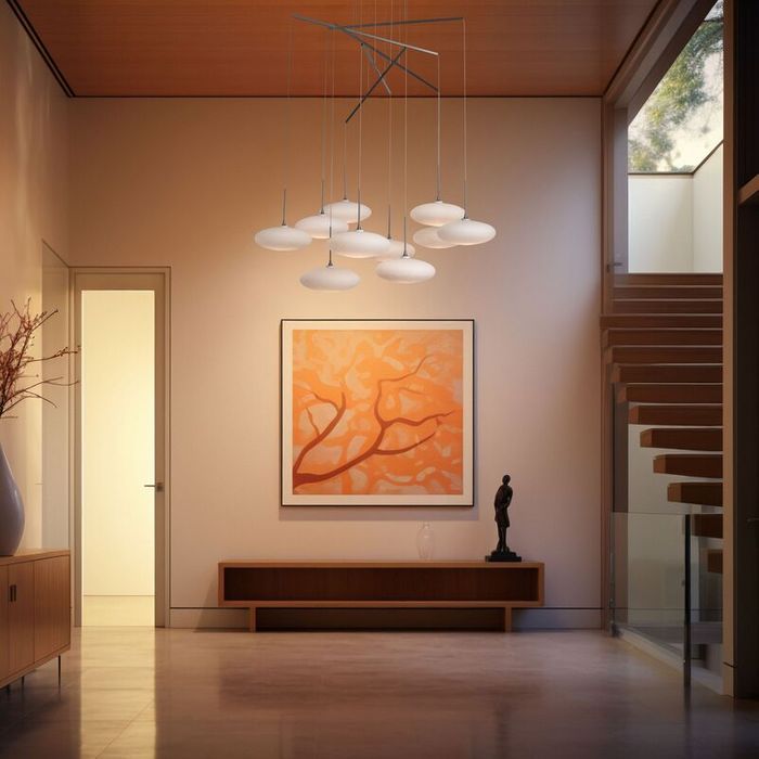 multi light chandelier in a home entry way