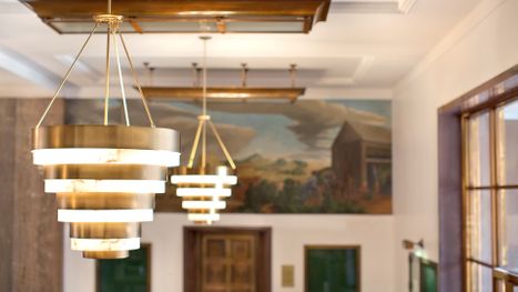 Hinkley light fixtures in a commercial entryway