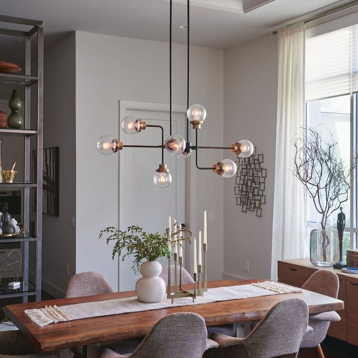 modern light fixture in dining room